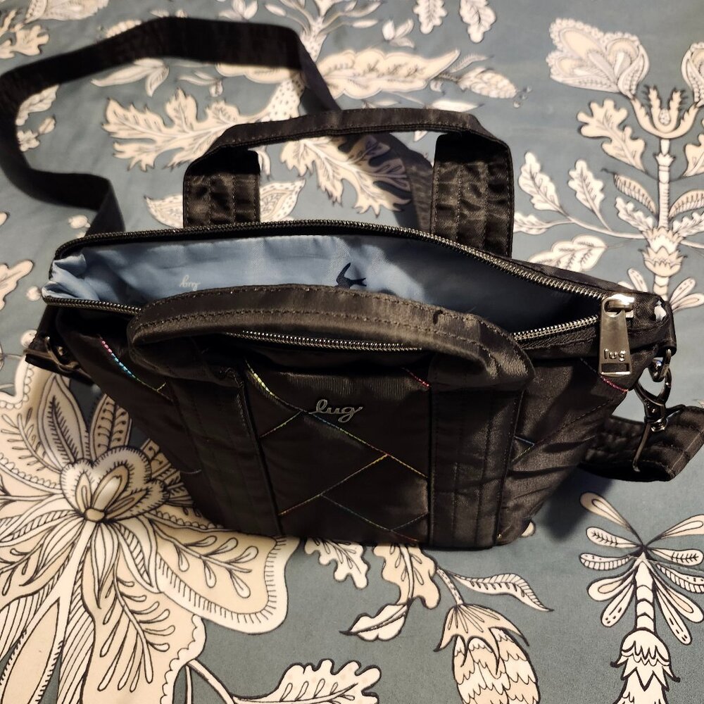 Lug Black Crossbody Bag with Rainbow Stitching